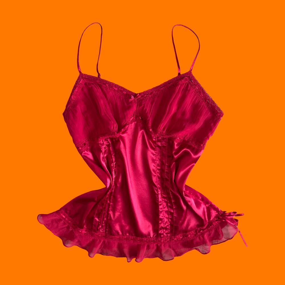 00's vintage red satin vampy coquette y2k babydoll chemise LARGE